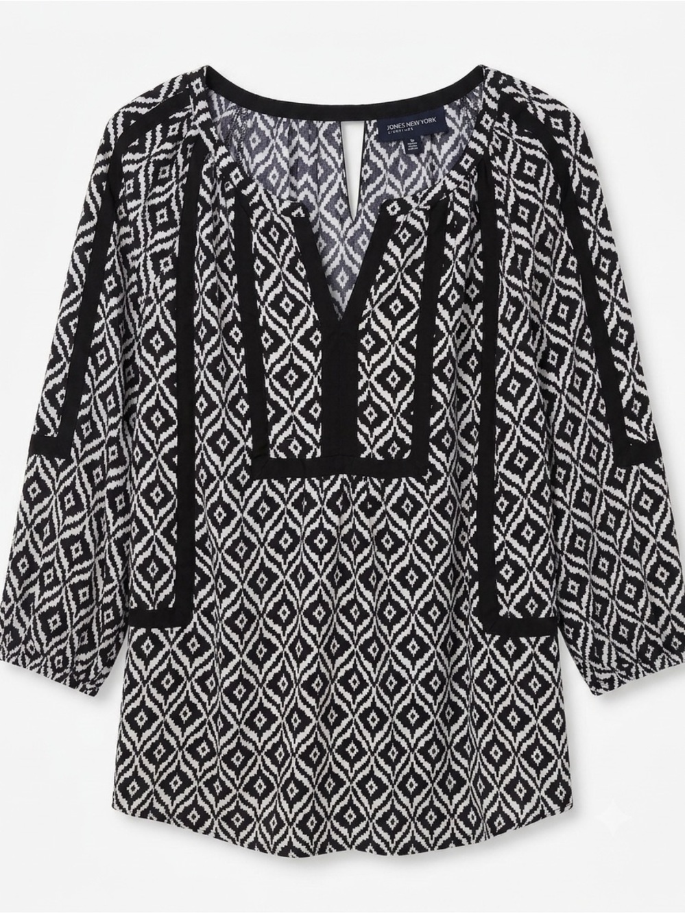 Jones New York Black and White Geometric Tunic Top